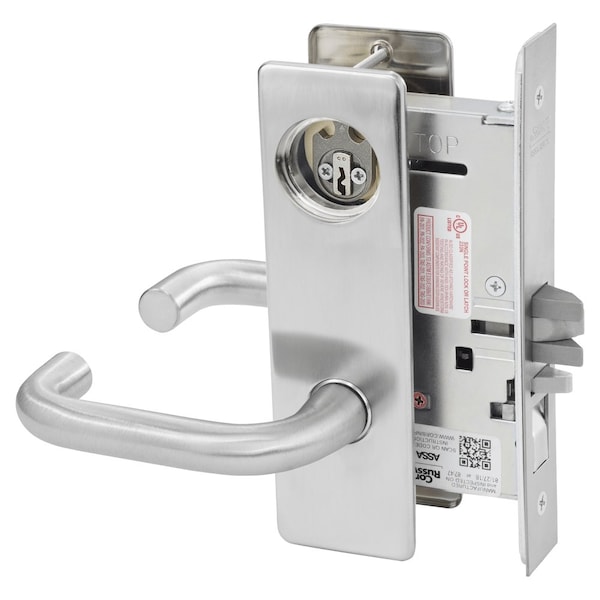Entrance or Office Mortise Lock, LS Lever, M Escutcheon, Satin Chrome